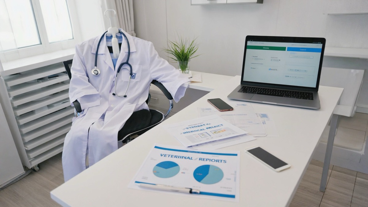 Documentos veterinarios en un escritorio